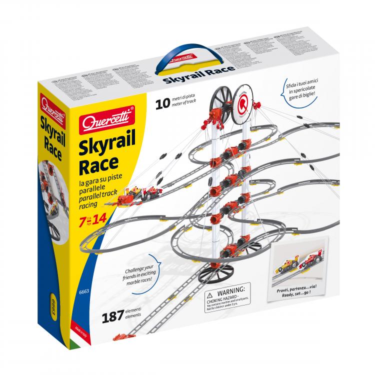 Quercetti Skyrail Race parallel track racing – dvojitá závěsná kuličková dráha