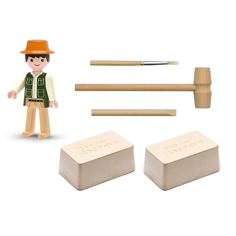 Efko Igráček Archeolog - figurka s egyptskými vykopávkami masky faraona a sošky bohyně Bastet