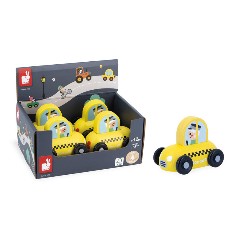 Janod Dřevěné auto na tlačení Taxi žluté